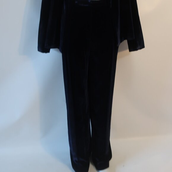 NWT Womens Rhea Costa Atelier Navy Pure Silk  2 Pc Set Velvet Jacket Pants XXL - Picture 14 of 16